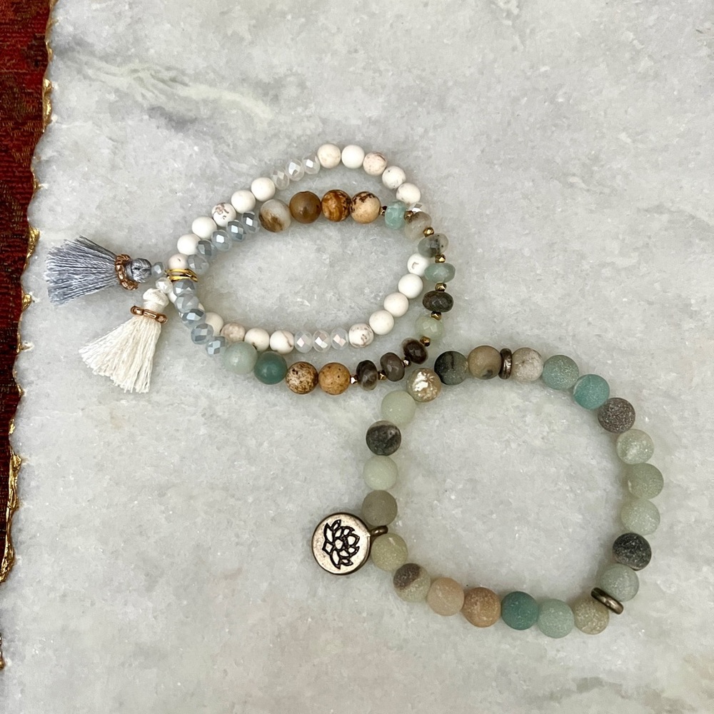 $185 Anthropologie NEW Amazonite Pebbles Crocheted Necklace ~ Boho 🌺 - Picture 5 of 5